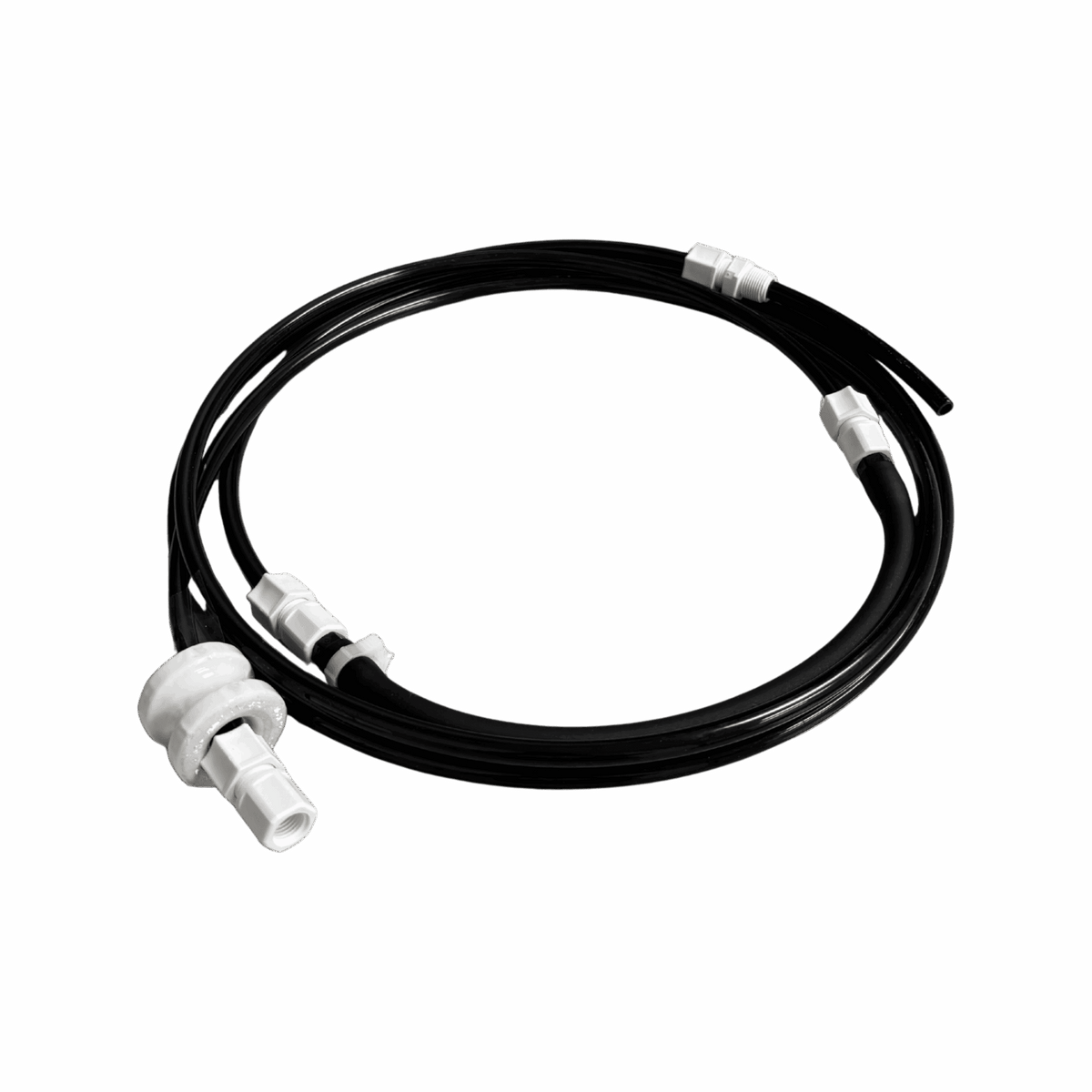 Peristaltic Pump Hose Assembly — the 13.5" Black Tygon + Poly option from the opposite side