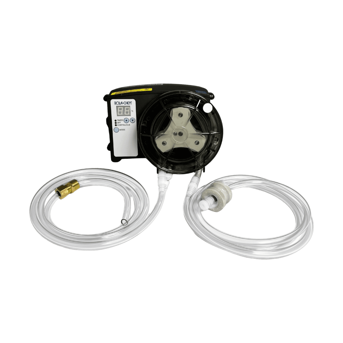 Pro Series 303 Peristaltic Chemical Metering Pump — three-roller pump head with the pinch tube fitted