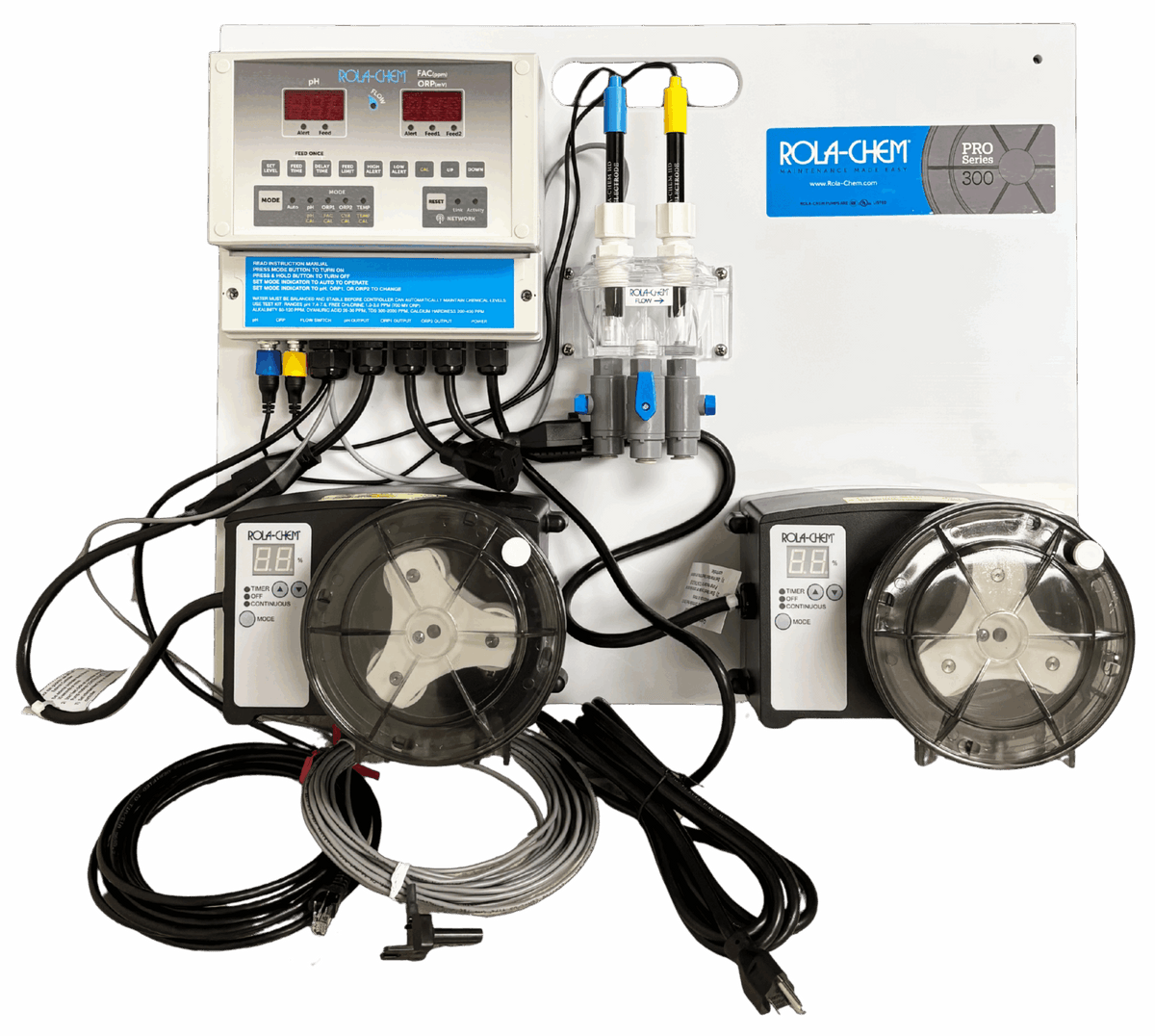 RC555XXP Ready-to-Mount pH/Dual ORP/FAC PPM Dosing System — the 2 x 38 GPD Standard Probes option