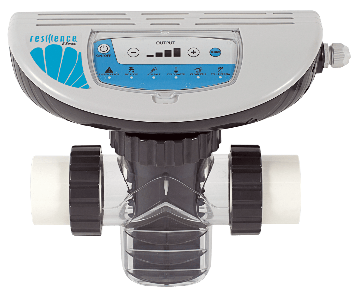 Resilience E series salt chlorinator control head from above, showing the display and buttons