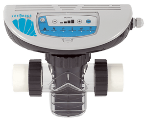 Resilience E series salt chlorinator control head from above, showing the display and buttons