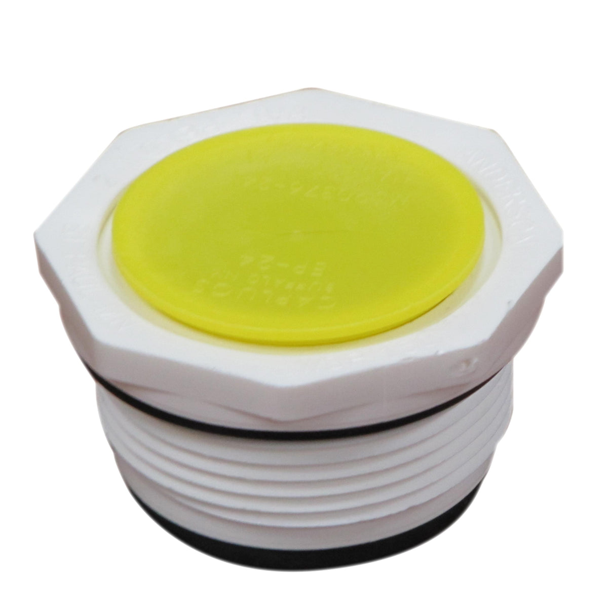 Anderson Winter Duck Plug WDP150 1-1/2 in MPT winterizing plug with yellow cap, front view