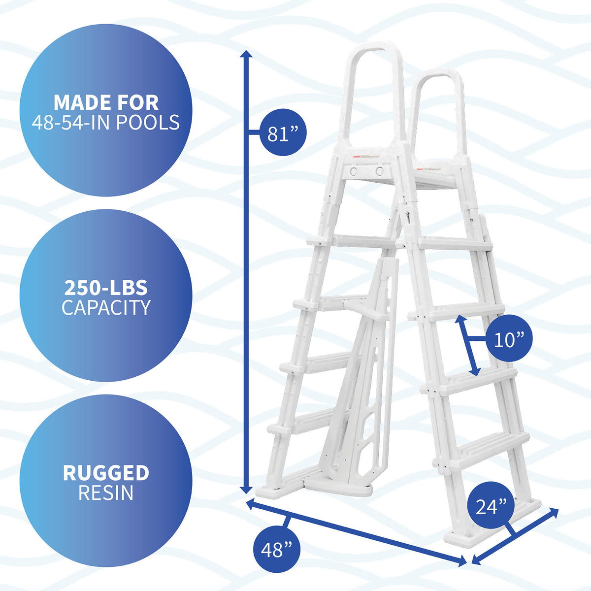 Blue Wave A-Frame Flip Up Ladder - dimensions 81 in high, 48 in deep, 24 in wide, 10 in step rise
