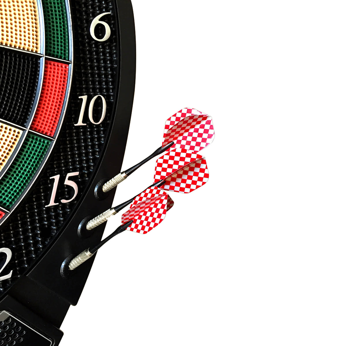 Hathaway Magnum Electronic Dartboard - three red-flight soft tip darts landed in the segments
