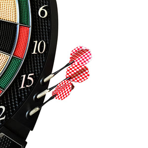 Hathaway Magnum Electronic Dartboard - three red-flight soft tip darts landed in the segments