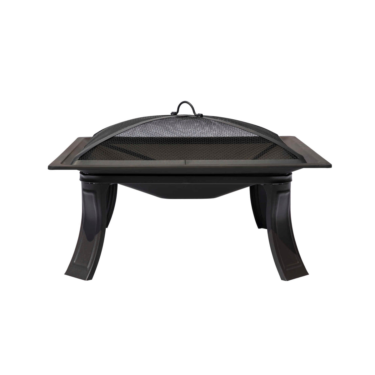 Island Retreat Riverside Fire Pit - front elevation with the mesh spark lid seated on the bowl