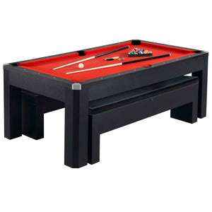 Hathaway Park Avenue 7-ft Pool Table Combo Set with Benches - Black with Red Felt Game — shown from the opposite side (2)
