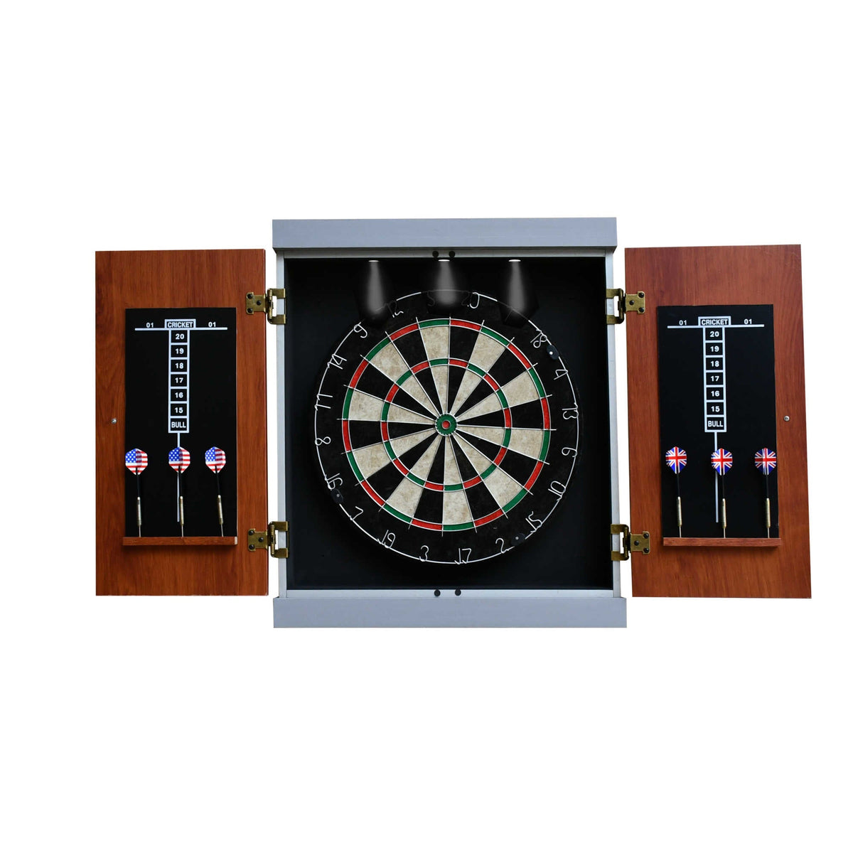 Hathaway Geneva Bristle Dartboard and Cabinet Set with LED Lighting - Walnut Finish Game Room Table