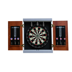 Hathaway Geneva Bristle Dartboard and Cabinet Set with LED Lighting - Walnut Finish Game Room Table