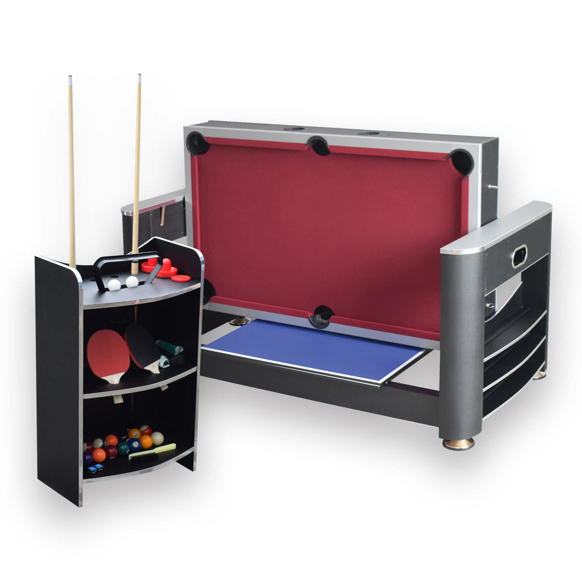 Hathaway Triple Threat 6-ft Air Hockey 3-in-1 Rotating Multi-Game Table and Cabinet Game Room Table