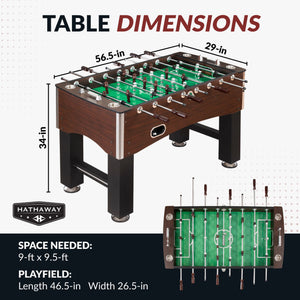 Hathaway Primo Foosball Table - 56.5 x 29 x 34 in; 46.5 x 26.5 in playfield, 9 x 9.5 ft space