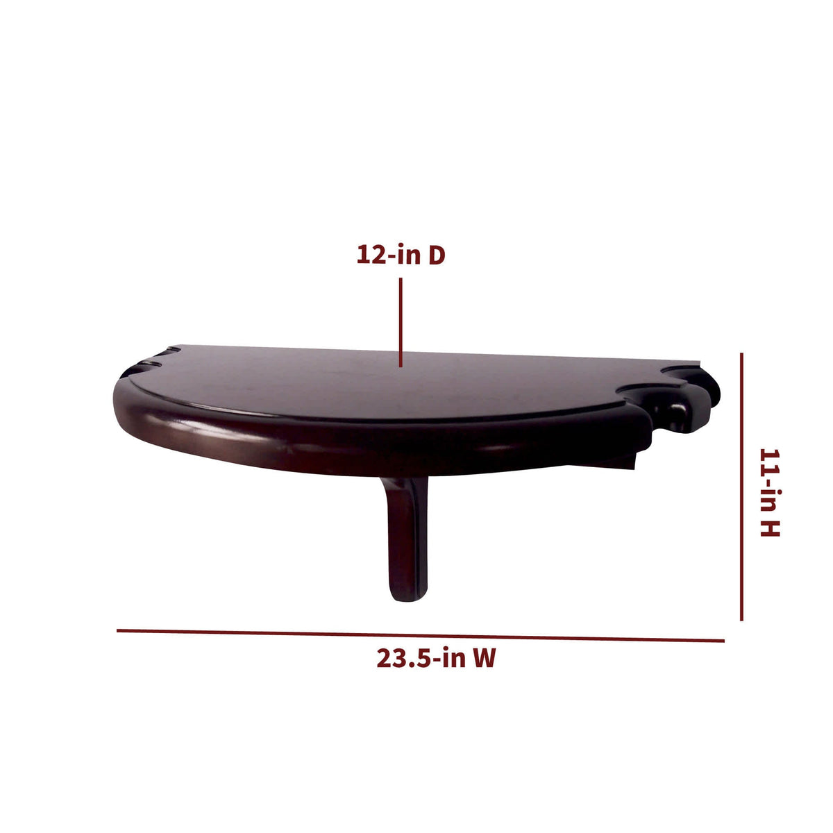 Hathaway Half Moon Wall Shelf, Mahogany - 23.5 in wide, 12 in deep and 11 in high