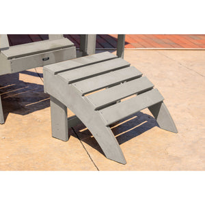 Island Retreat Adirondack Ottoman, Slate Grey - curved slatted footrest on a patio