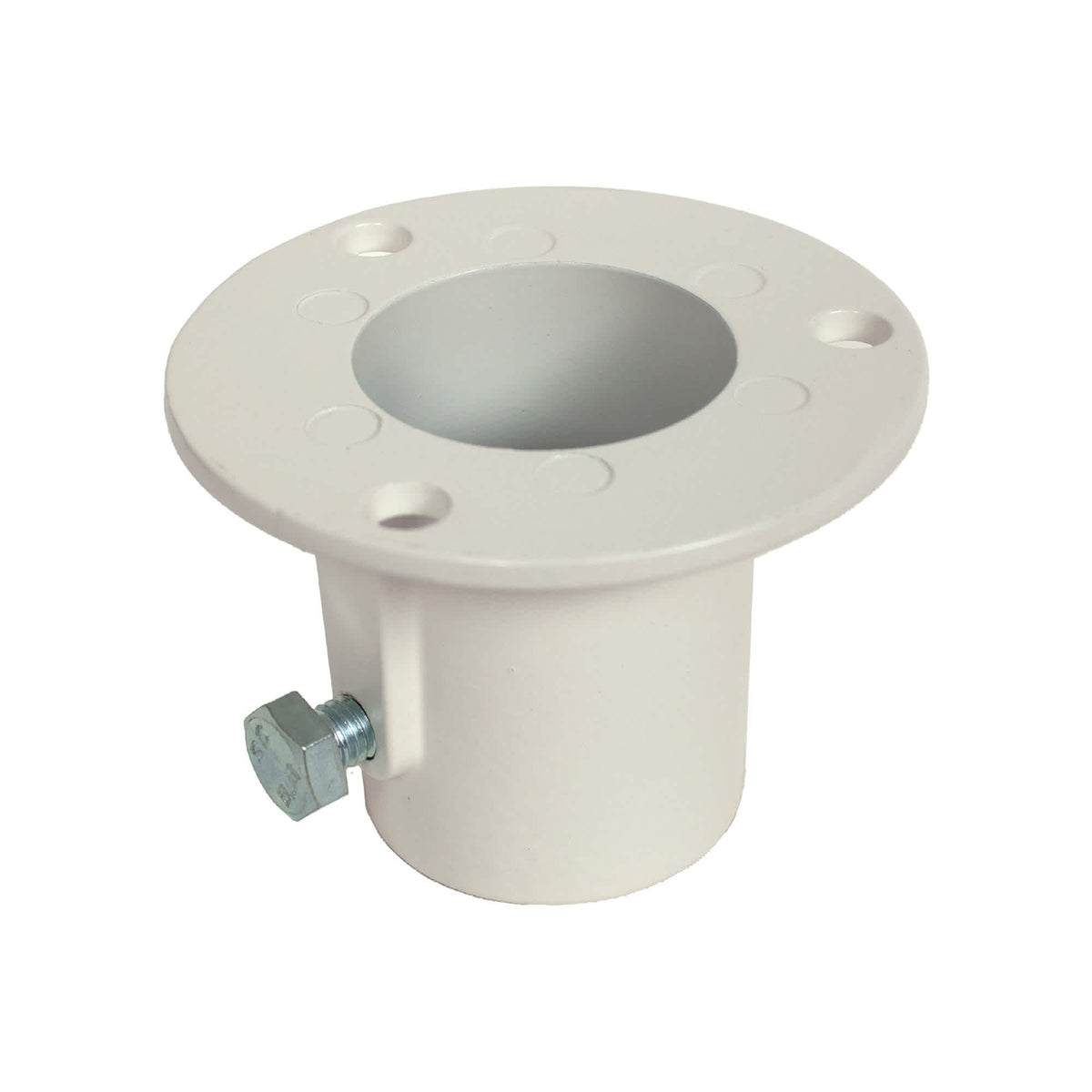 Blue Wave Aluminum Deck Flange - single flange from above showing the bore and four fixing holes