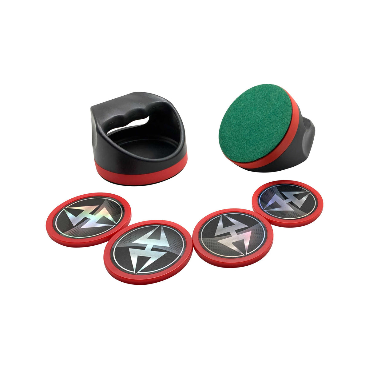 Hathaway Air Hockey 4-in Strikers and Four 3-in Pucks - Black and Red Game Room Table