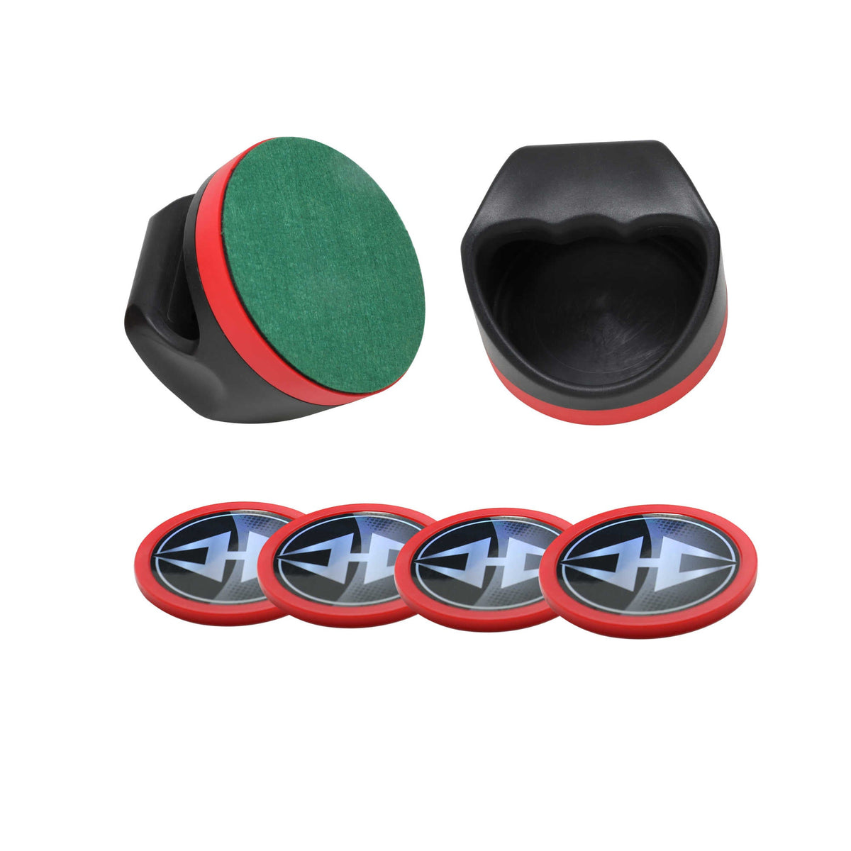 Hathaway Air Hockey Set, Black and Red - striker felt face and body shown with four red pucks
