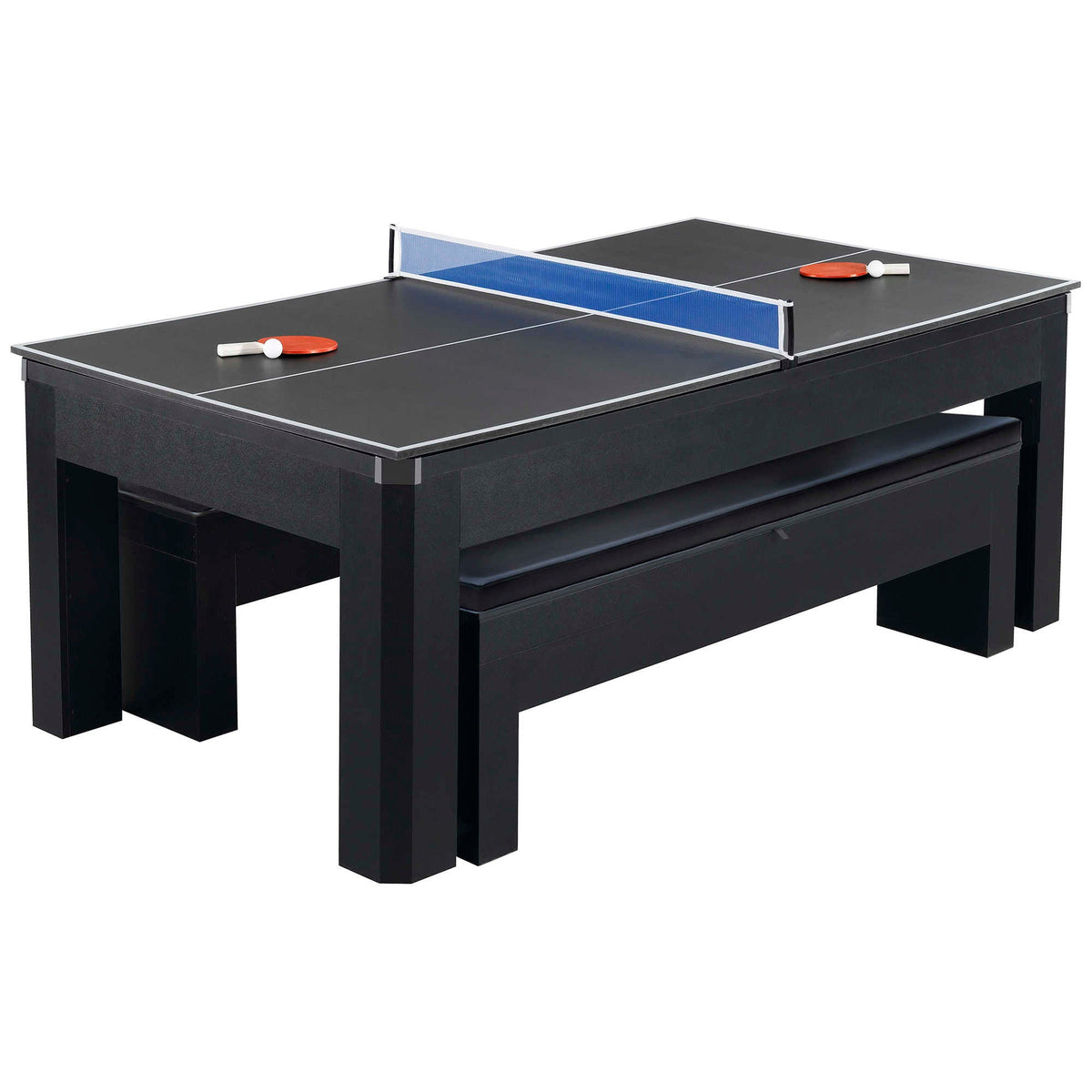 Hathaway Park Avenue 7-ft Pool Table Combo Set with Benches - Black with Red Felt Game — shown from the opposite side (1)