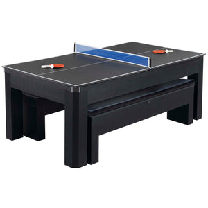 Hathaway Park Avenue 7-ft Pool Table Combo Set with Benches - Black with Red Felt Game — shown from the opposite side (1)