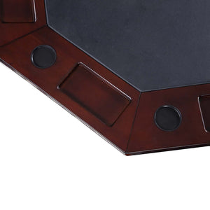 Hathaway Kingston Poker Table Set, Walnut - corner of the poker top with cup holder and chip tray
