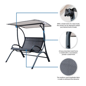 Island Retreat Sea Breeze Dual Swing - rotary knob canopy tilt, steel frame and textilene mesh seat