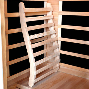 HeatWave Universal Sauna Backrest - curved backrest propped against the cabin wall slats
