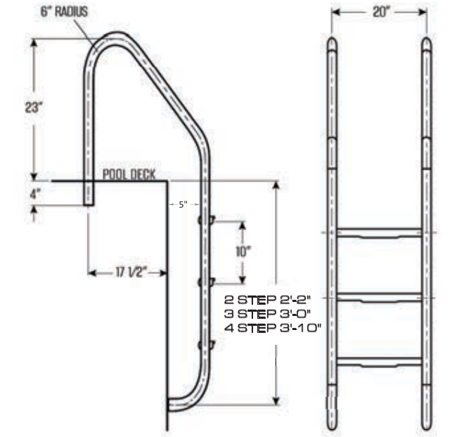 Global Pool Products Classic pool ladder dimension drawing