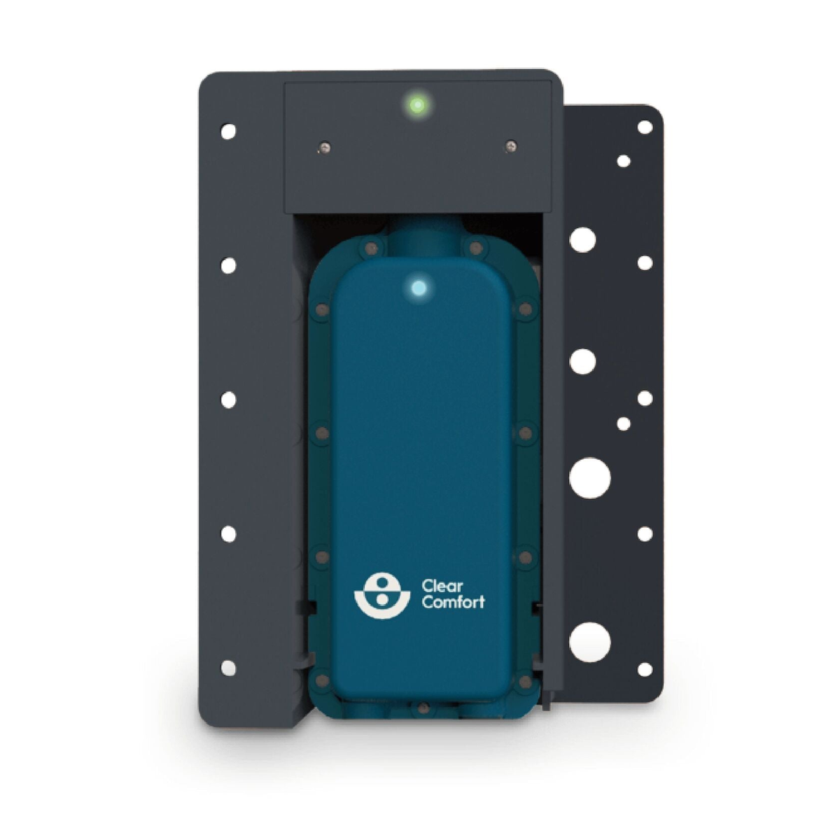 Clear Comfort CCW25 AOP spa system on its universal mounting bracket, front view