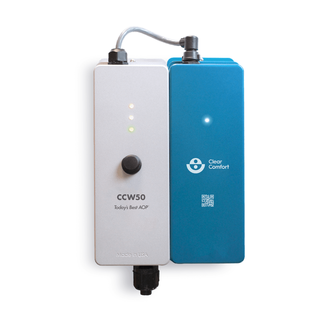 Clear Comfort CCW50 AOP system for inground spas and small pools, white control unit, front view