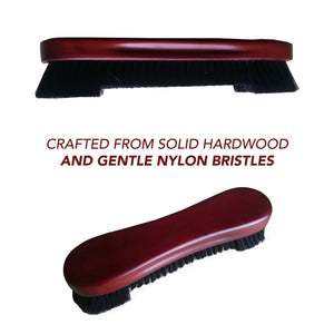 Hathaway Billiard Table Brush - solid hardwood body with gentle nylon bristles, two views
