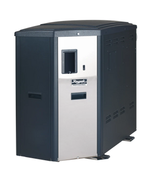 Raypak X94 condensing pool heater, front three-quarter view on a white background