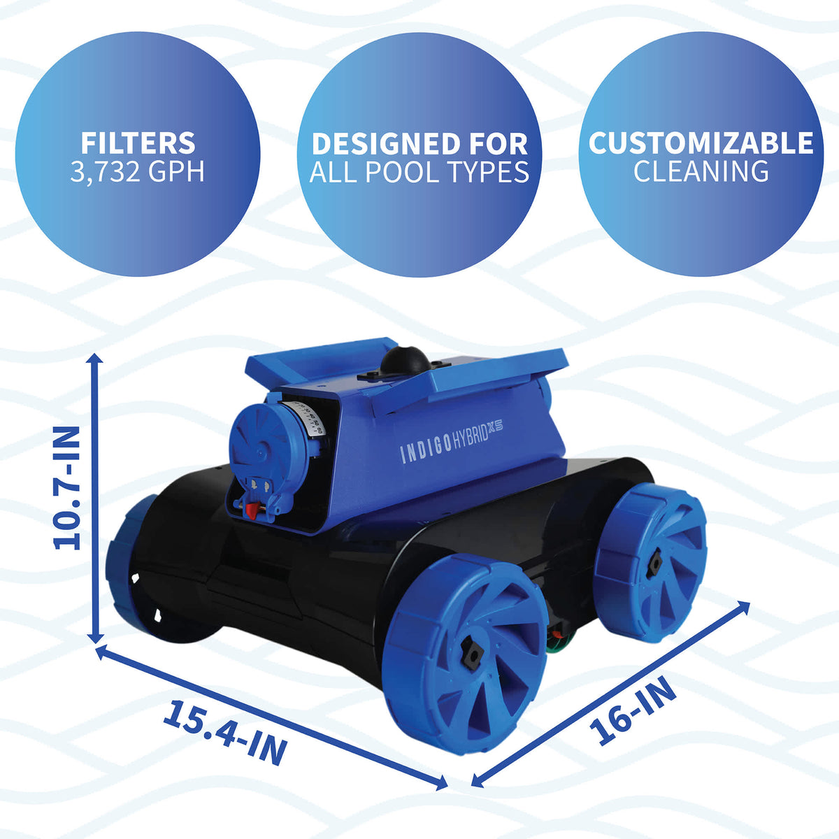 Blue Wave Indigo Hybrid x-5 Robotic Cleaner - 16 x 15.4 x 10.7 in; filters 3,732 GPH