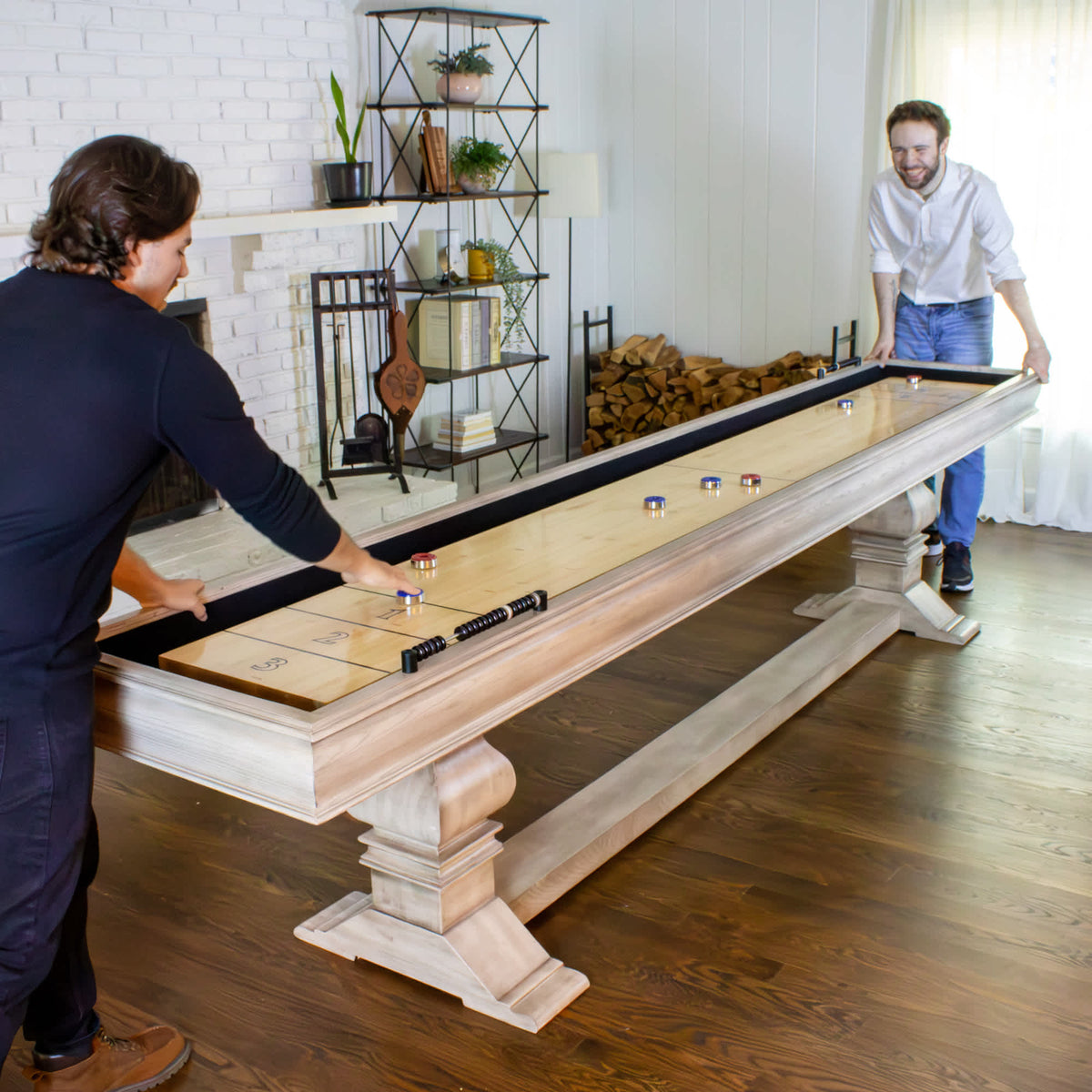 Hathaway Montecito 12-ft Shuffleboard Table - Driftwood Finish Game Room Table — shown in use