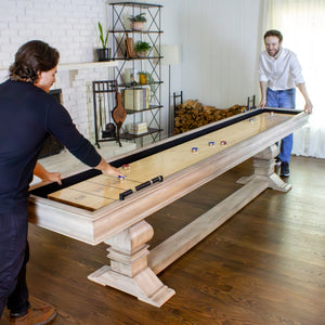 Hathaway Montecito 12-ft Shuffleboard Table - Driftwood Finish Game Room Table — shown in use