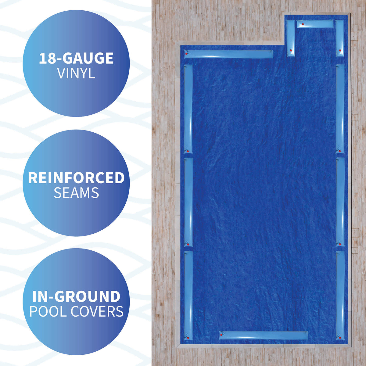 Blue Wave 4-ft Step Water Tube - callouts: 18-gauge vinyl, reinforced seams, for in-ground pool covers