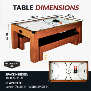 Hathaway Sherwood 7-ft Air Hockey Table Combo Set with Benches Game Room Table — dimension and specification diagram
