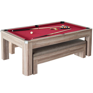 Hathaway Newport 7-ft Pool Table Combo Set with Benches - Light Oak with Red Felt Game Room — shown from the opposite side
