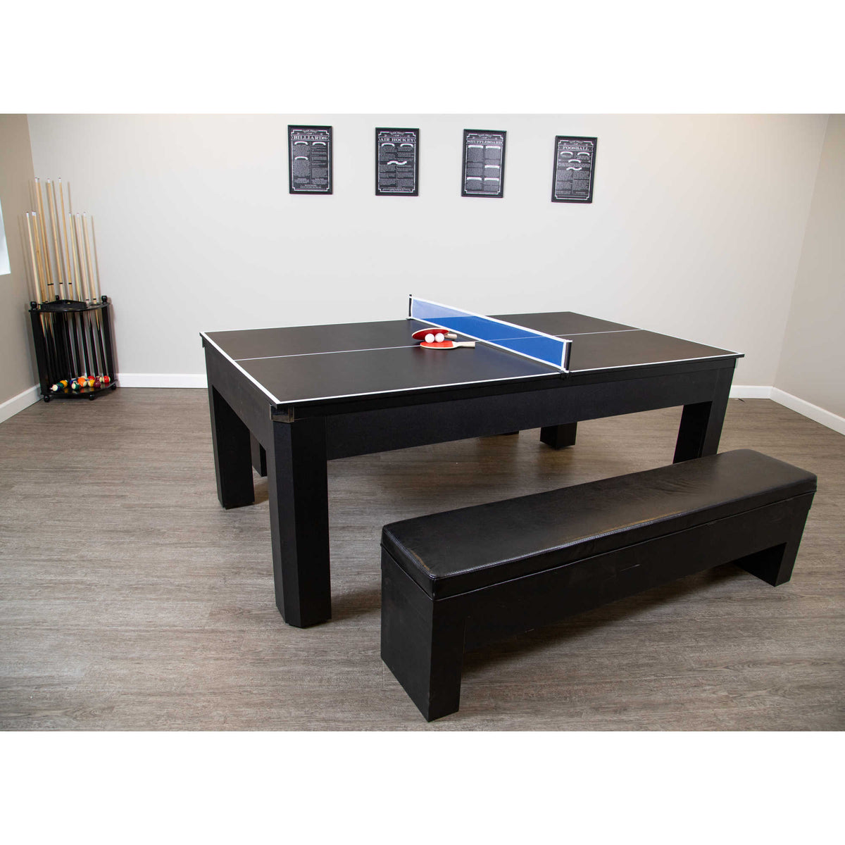 Hathaway Park Avenue 7-ft Pool Table Combo Set with Benches - Black with Red Felt Game Room Table — shown in use (2)