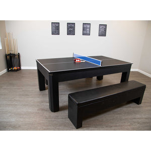 Hathaway Park Avenue 7-ft Pool Table Combo Set with Benches - Black with Red Felt Game Room Table — shown in use (2)