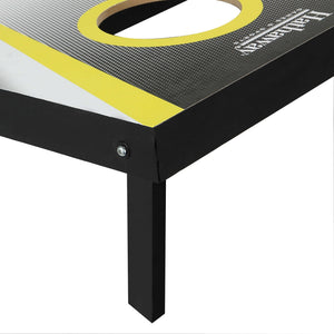 Hathaway Compact Cornhole Set - board corner with the folding leg bolted to the frame