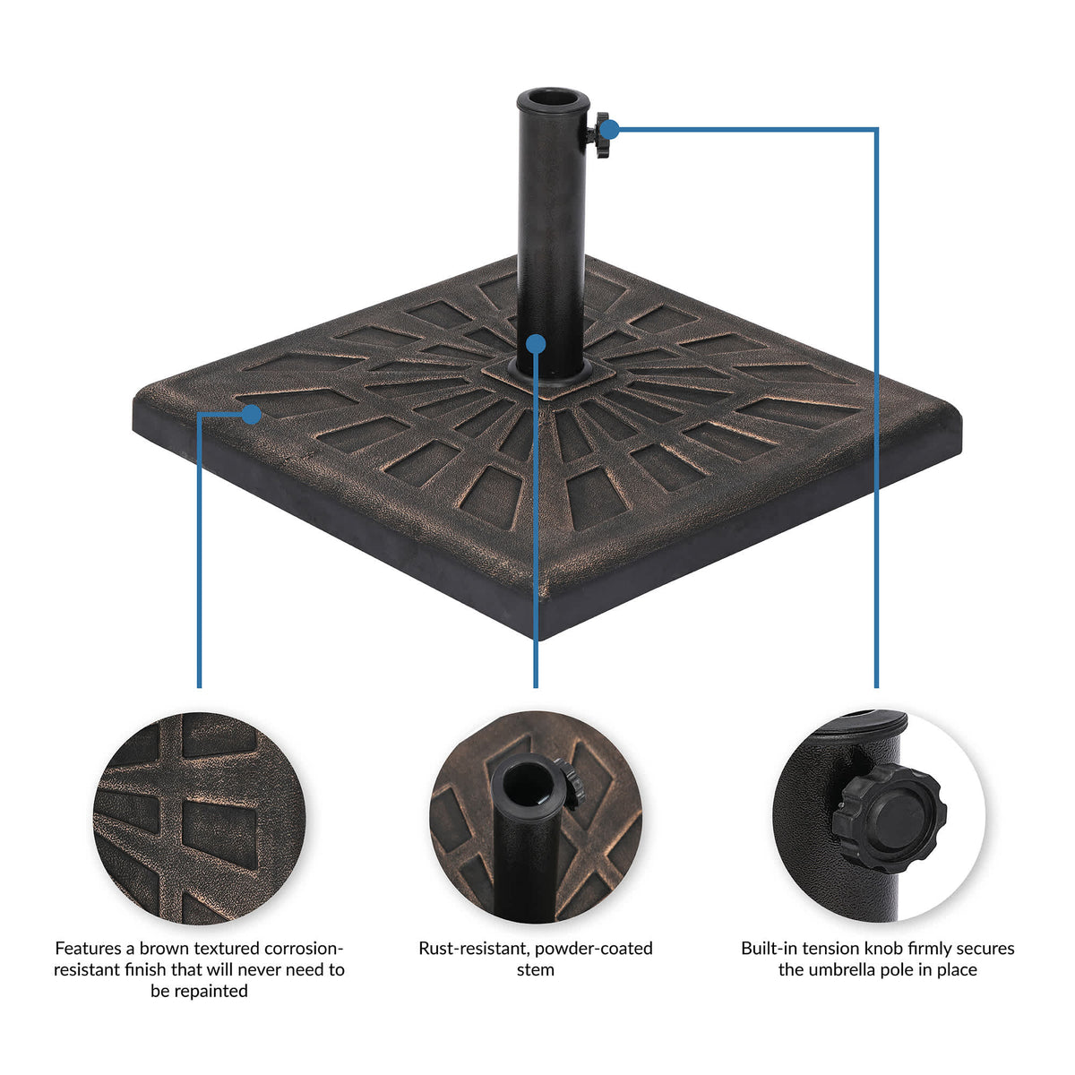Island Umbrella 42-lb Square Base - textured corrosion-resistant finish and powder-coated stem