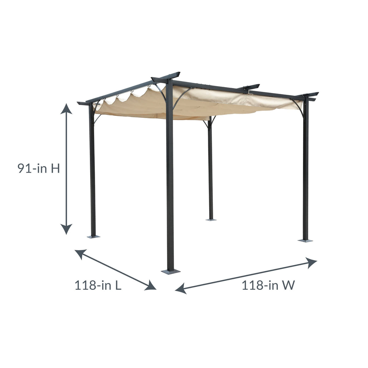 Island Retreat Roman Shade Pergola Canopy - 118 in square footprint standing 91 in high