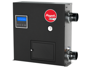 Raypak E3T 3-phase commercial electric pool and spa heater, front face and display