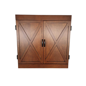 Hathaway Farmington Dartboard Cabinet - doors closed showing the X-braced walnut panels