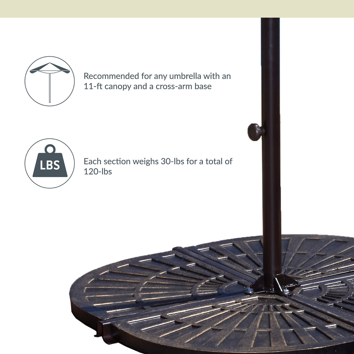Island Umbrella Base Weights - for 11-ft cross-arm umbrellas; four 30-lb sections, 120 lb total