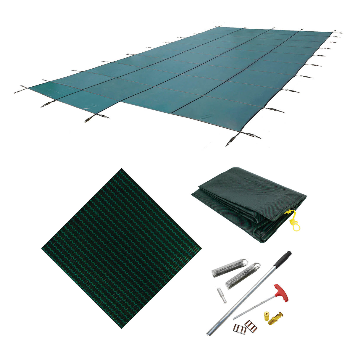 Arctic Armor 18-Year Mesh In-Ground Pool Safety Cover with Step Section - Green Pool — Green / 20-ft x 44-ft / Right Step