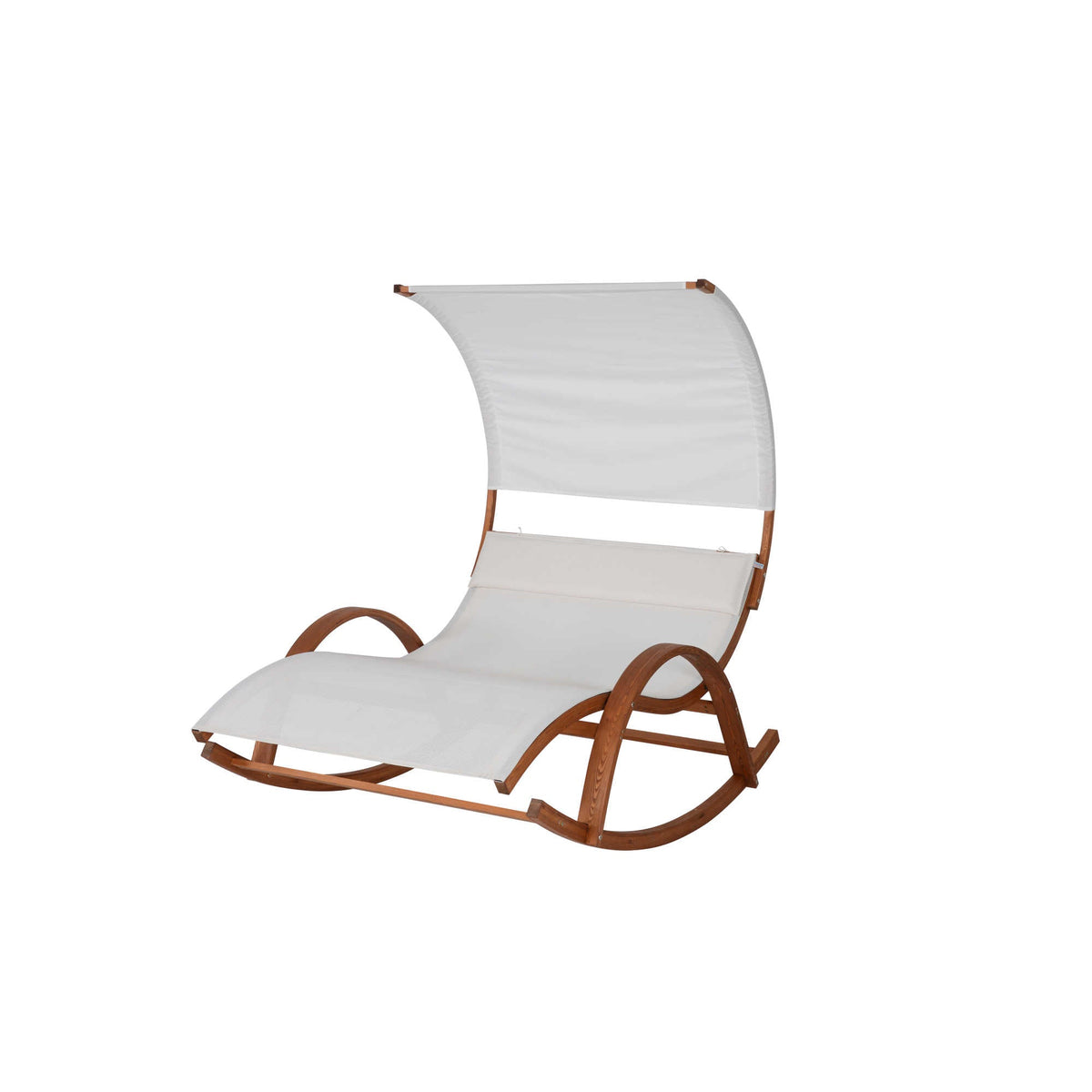 Island Retreat Bentwood Breeze Wood Frame Dual Rocking Lounger With Canopy Patio Furniture &amp; Umbrella