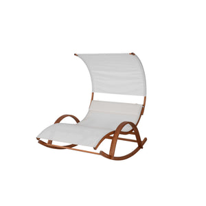 Island Retreat Bentwood Breeze Wood Frame Dual Rocking Lounger With Canopy Patio Furniture & Umbrella
