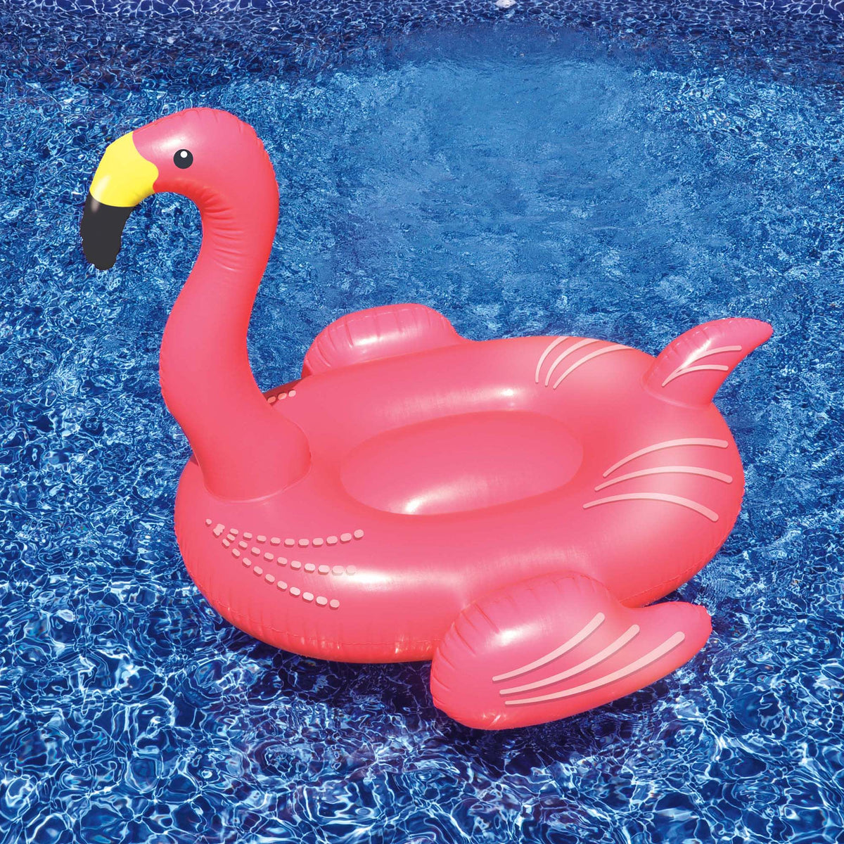 Swimline Giant Pink Flamingo Float - float alone on the water showing the seat well and tail