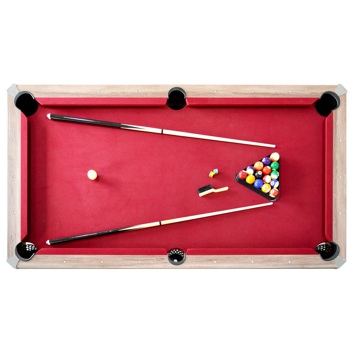 Hathaway Newport 7-ft Pool Table Combo Set with Benches - Light Oak with Red Felt Game — shown from the opposite side (1)