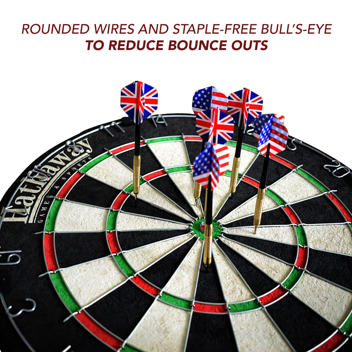 Hathaway Winners Choice Bristle Dartboard - rounded wires and staple-free bullseye to cut bounce-outs